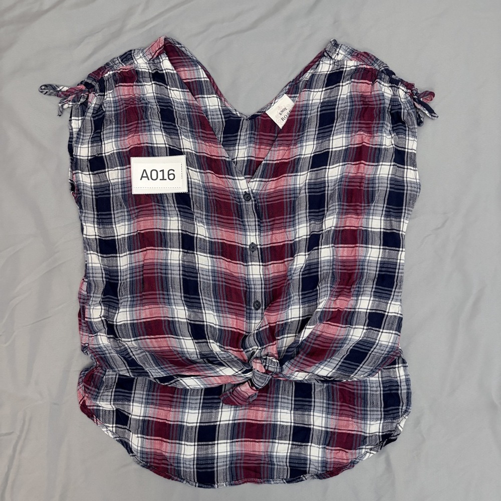 Knox Rose Sleeveless Plaid Tie Front Blouse Womens Navy Red Size S Boho Western